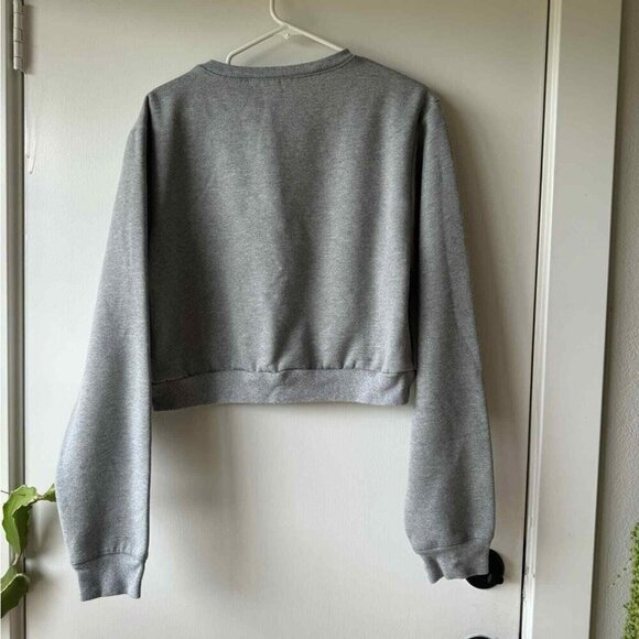 Upcycled Large grey cropped Astroids Jersey sweatshirt sweater TYPO - Picture 9 of 9